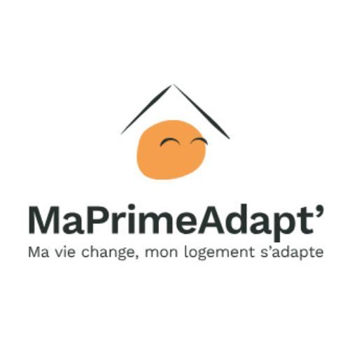 Logo MaPrimeAdapt' avec maison stylisée et visage orange souriante