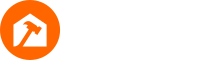 Logo orange circulaire avec icône de maison et flèche ascendante blanche